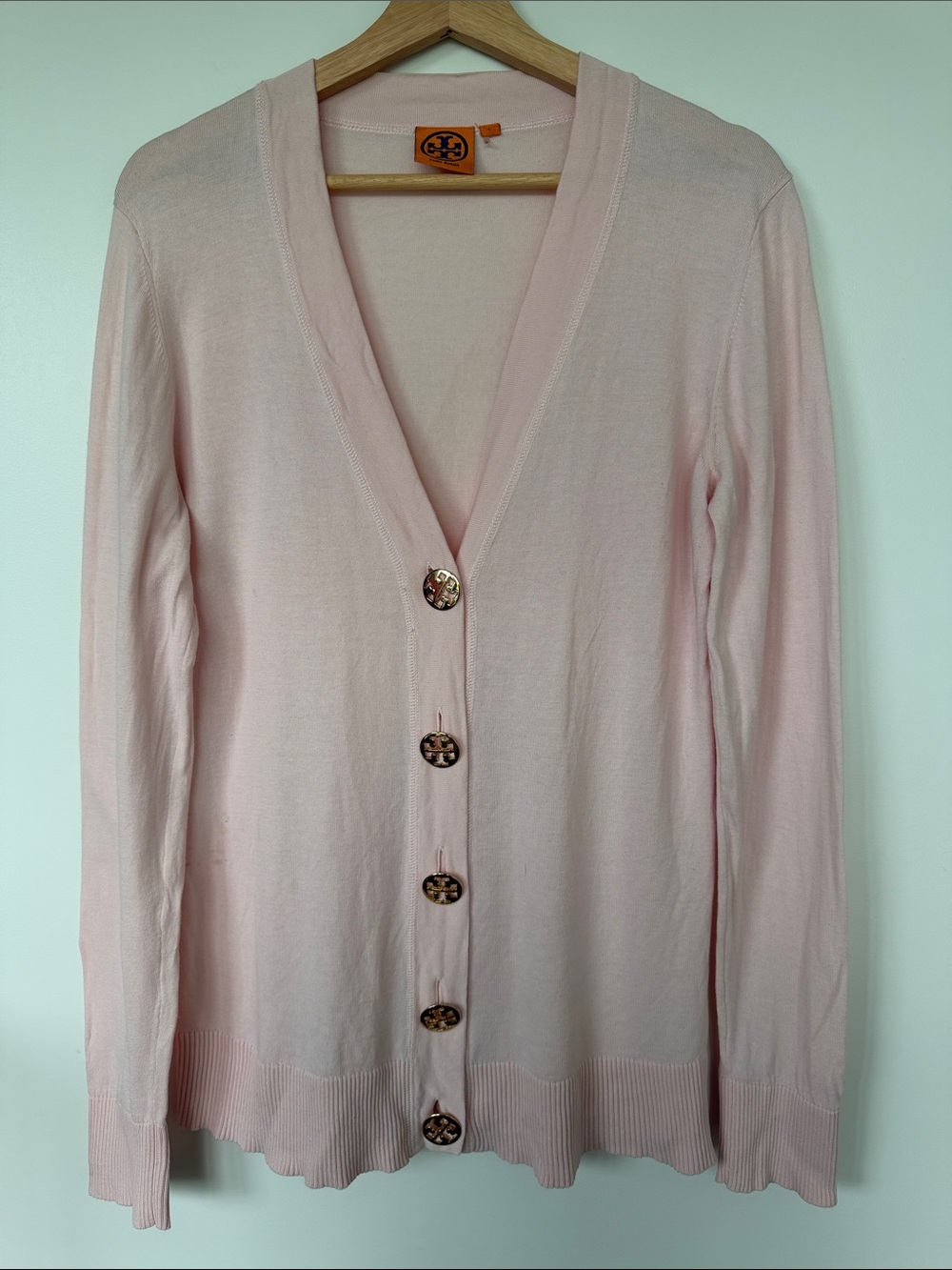 Tory Burch Light Pink V-Neck Button-Front Cardigan